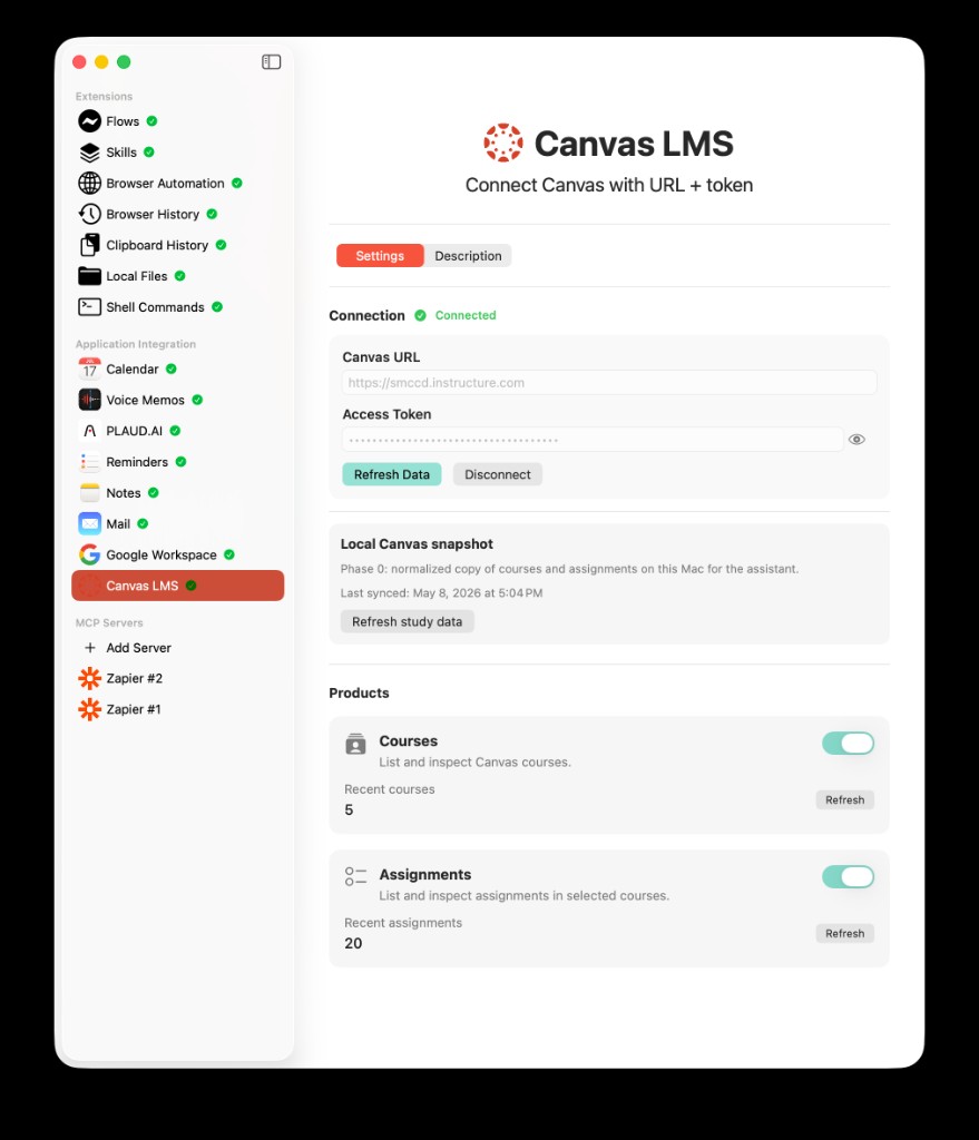 AideAI Canvas LMS integration settings screen