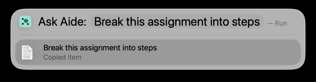 Ask Aide action in Spotlight with a prompt
