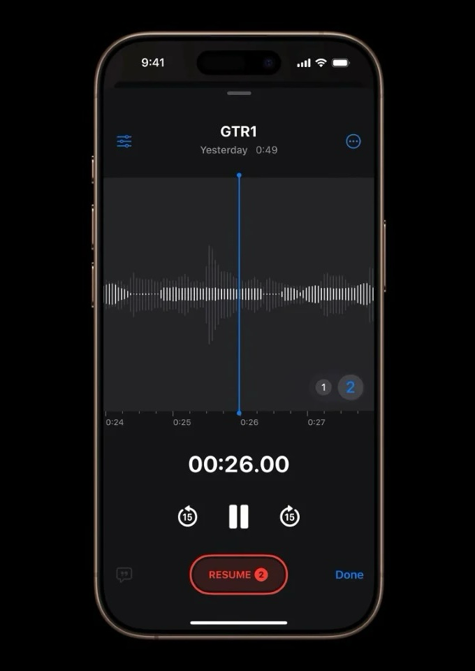 Apple Voice Memos app playback screen on iPhone